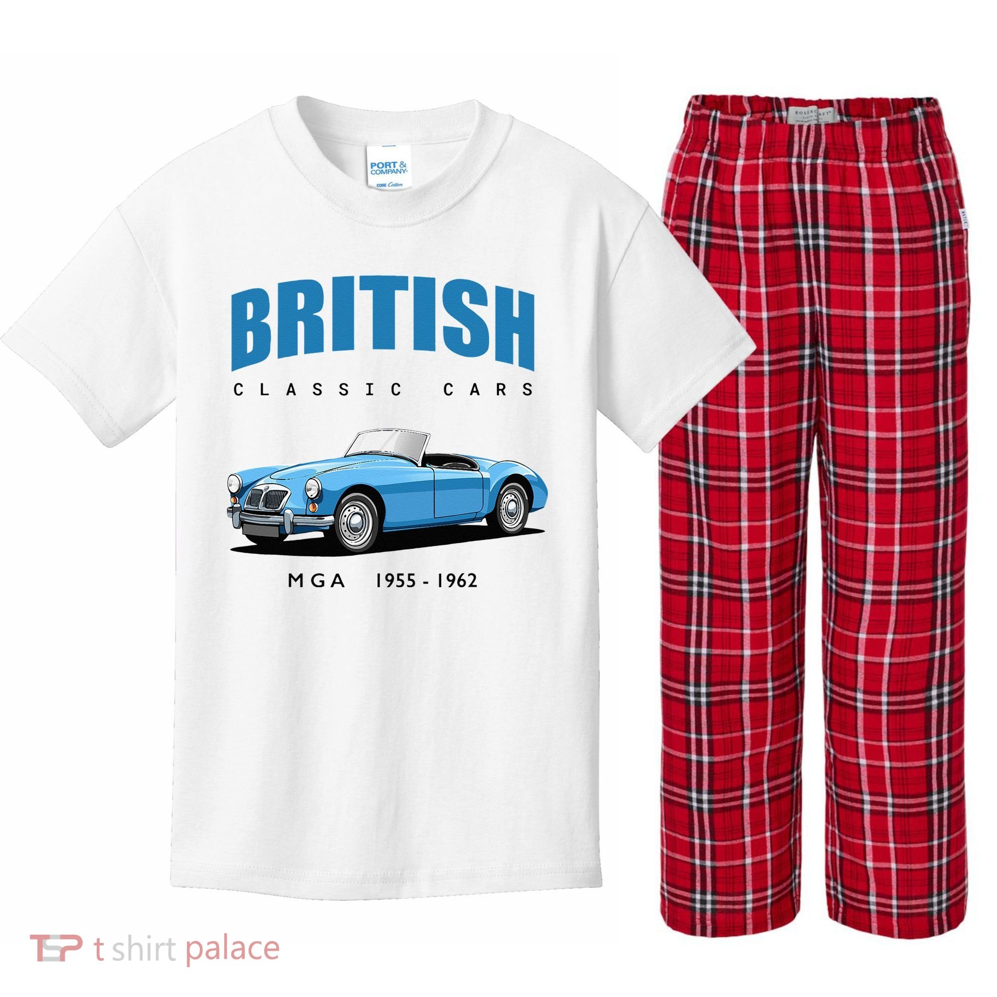 British Classic Sports Cars MG MGA Kids Plaid Pajama Set