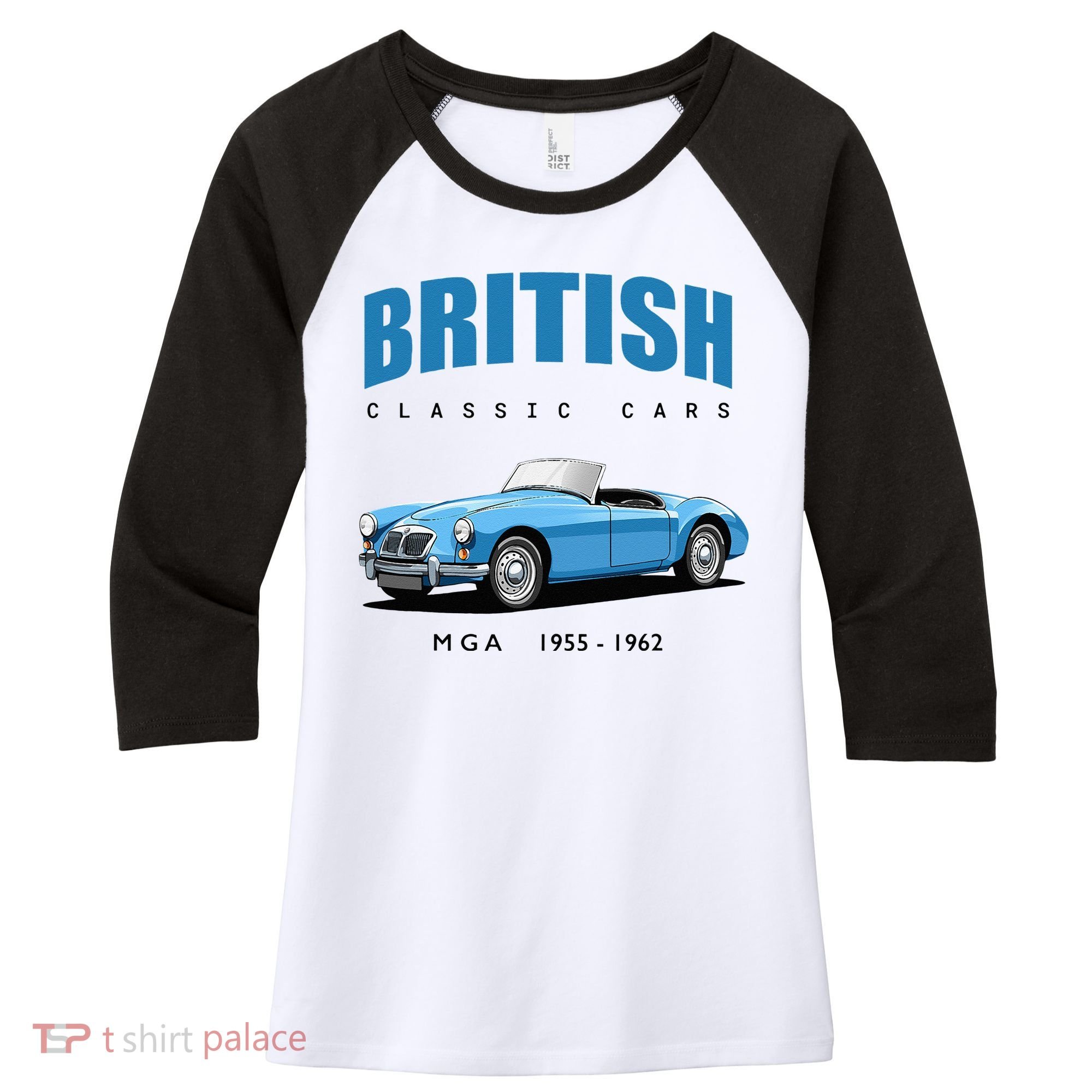 British Classic Sports Cars MG MGA Women's Tri-Blend 3/4-Sleeve Raglan Shirt