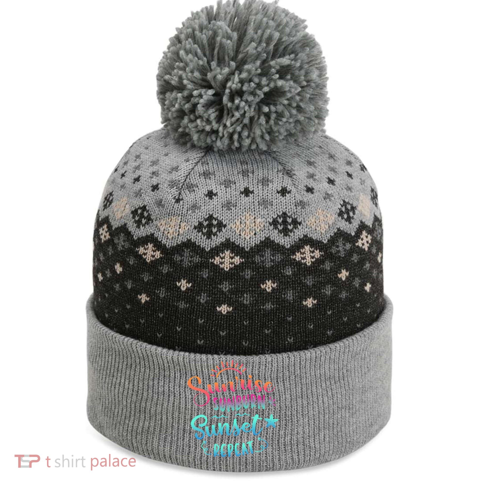 Beach Camping Sunrise Sunburn Sunset Repeat Summer Vacation The Baniff Cuffed Pom Beanie