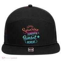 Beach Camping Sunrise Sunburn Sunset Repeat Summer Vacation 7 Panel Mesh Trucker Snapback Hat thumb 0
