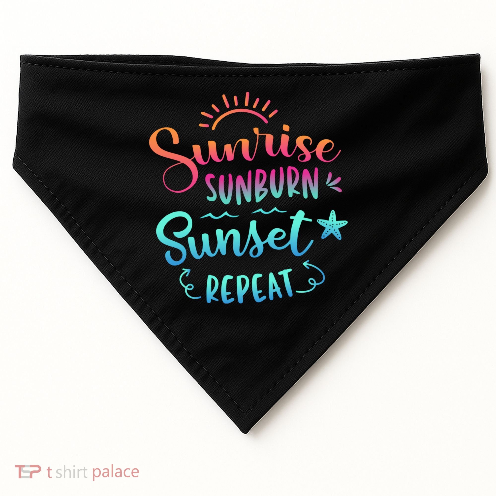 Beach Camping Sunrise Sunburn Sunset Repeat Summer Vacation USA-Made Doggie Bandana