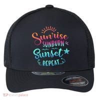 Beach Camping Sunrise Sunburn Sunset Repeat Summer Vacation Flexfit Unipanel Trucker Cap thumb 0