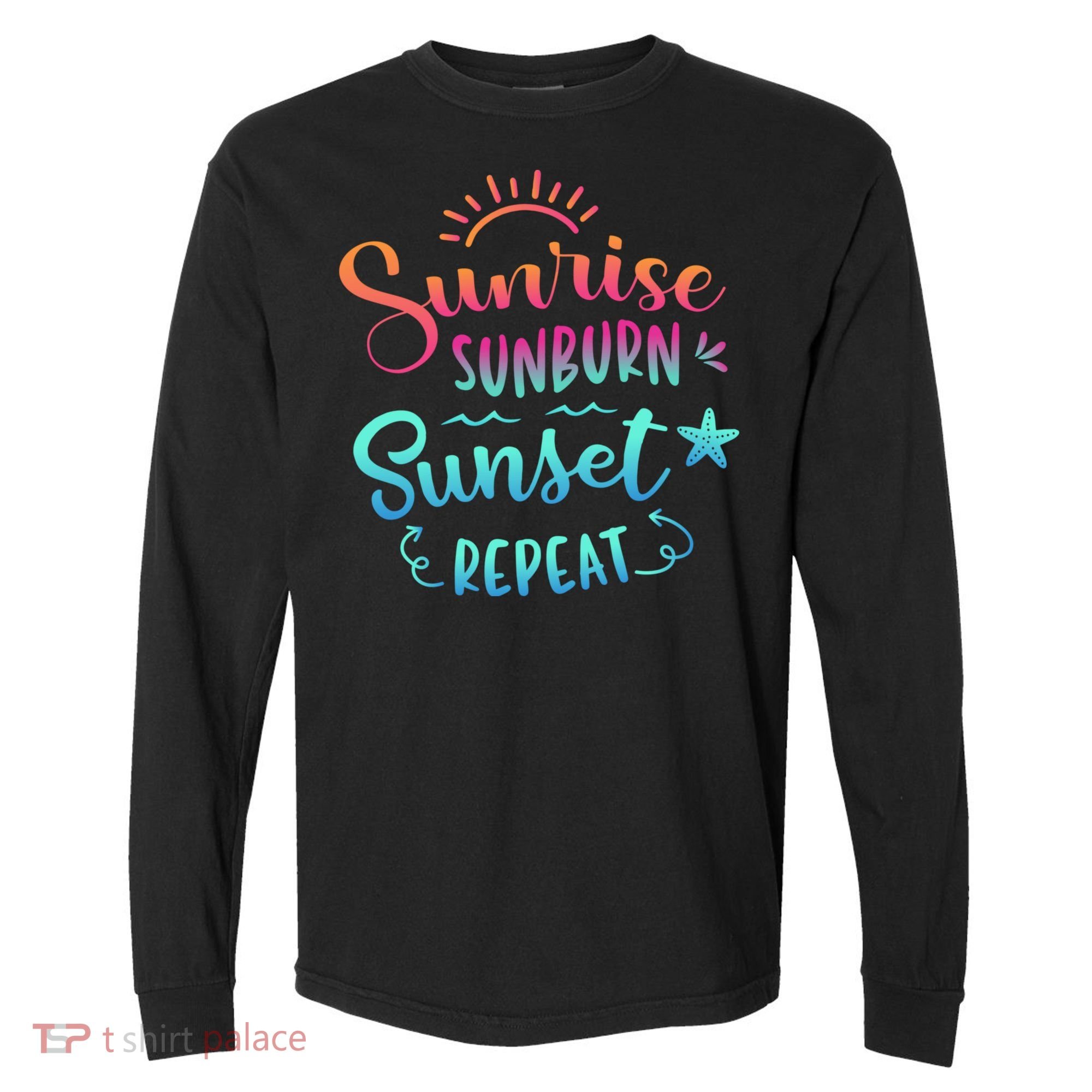 Beach Camping Sunrise Sunburn Sunset Repeat Summer Vacation Comfort Colors Heavyweight Long Sleeve T-Shirt