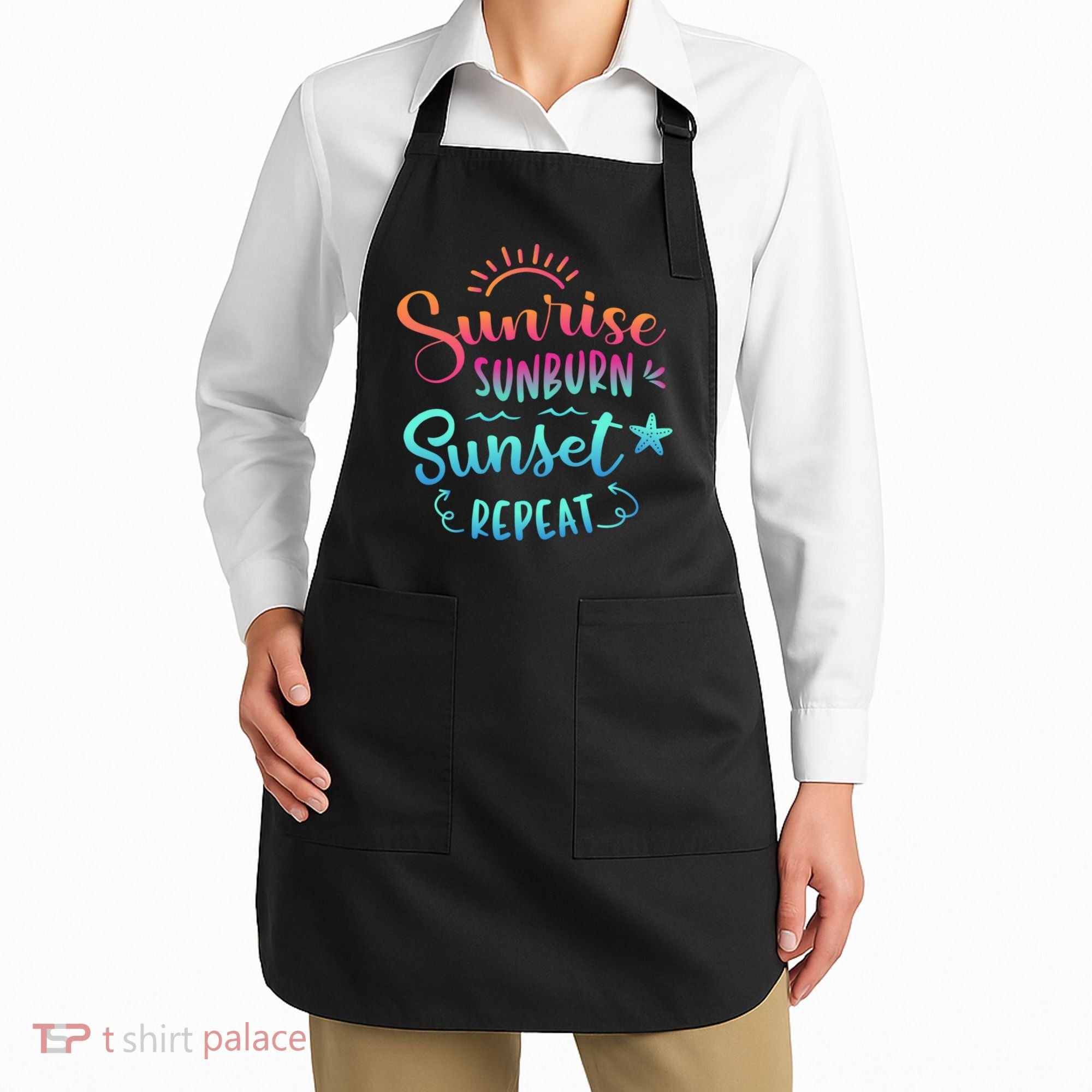 Beach Camping Sunrise Sunburn Sunset Repeat Summer Vacation Apron