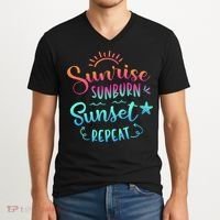 Beach Camping Sunrise Sunburn Sunset Repeat Summer Vacation V-Neck T-Shirt thumb 2