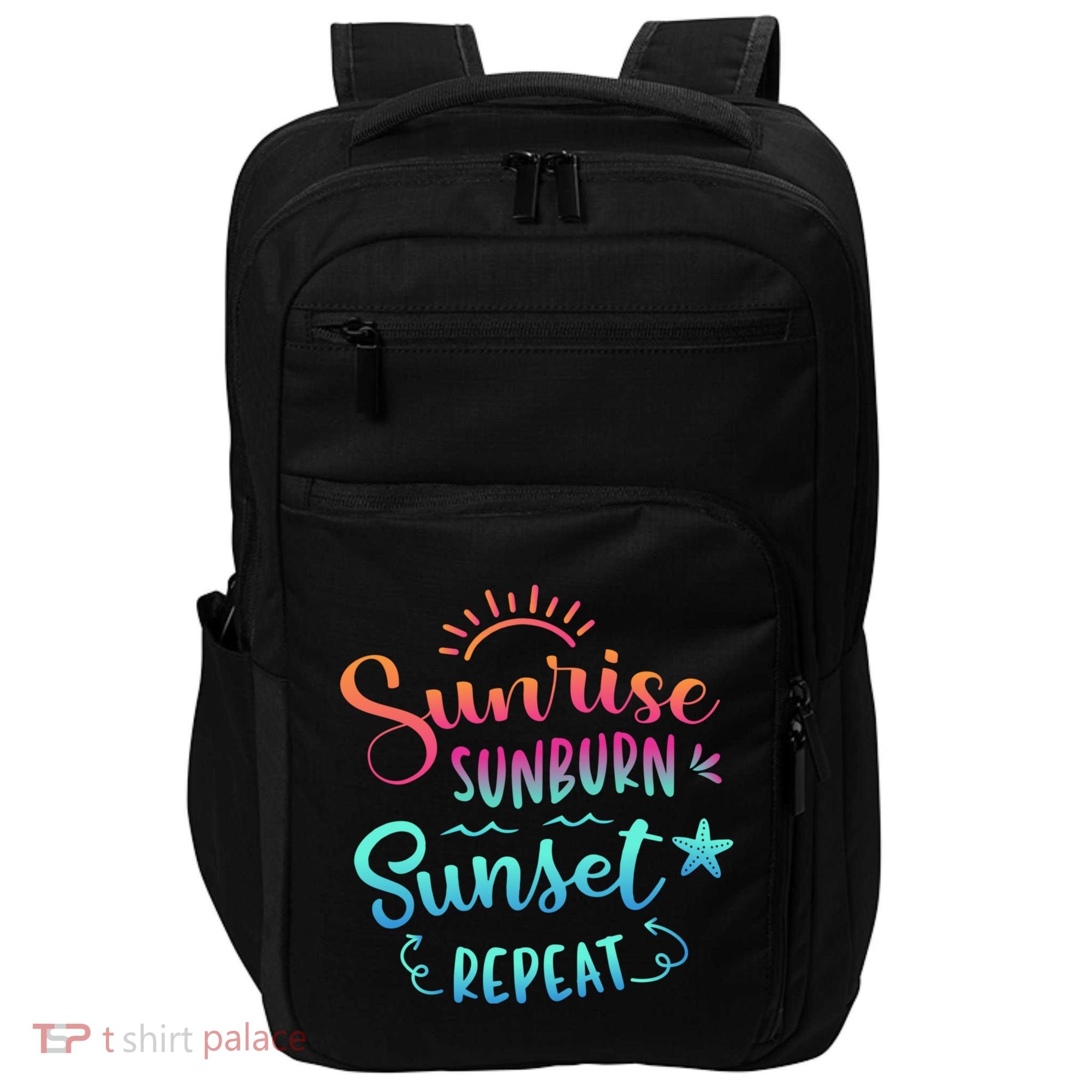 Beach Camping Sunrise Sunburn Sunset Repeat Summer Vacation Impact Tech Backpack