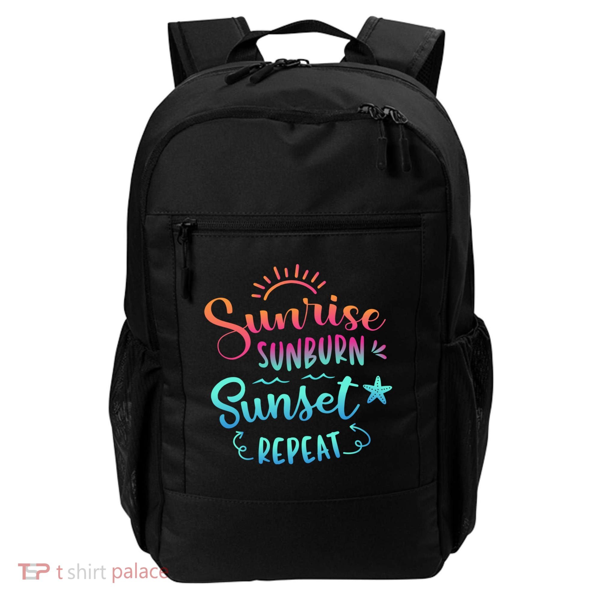 Beach Camping Sunrise Sunburn Sunset Repeat Summer Vacation Backpack