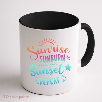 Beach Camping Sunrise Sunburn Sunset Repeat Summer Vacation Coffee Mug back