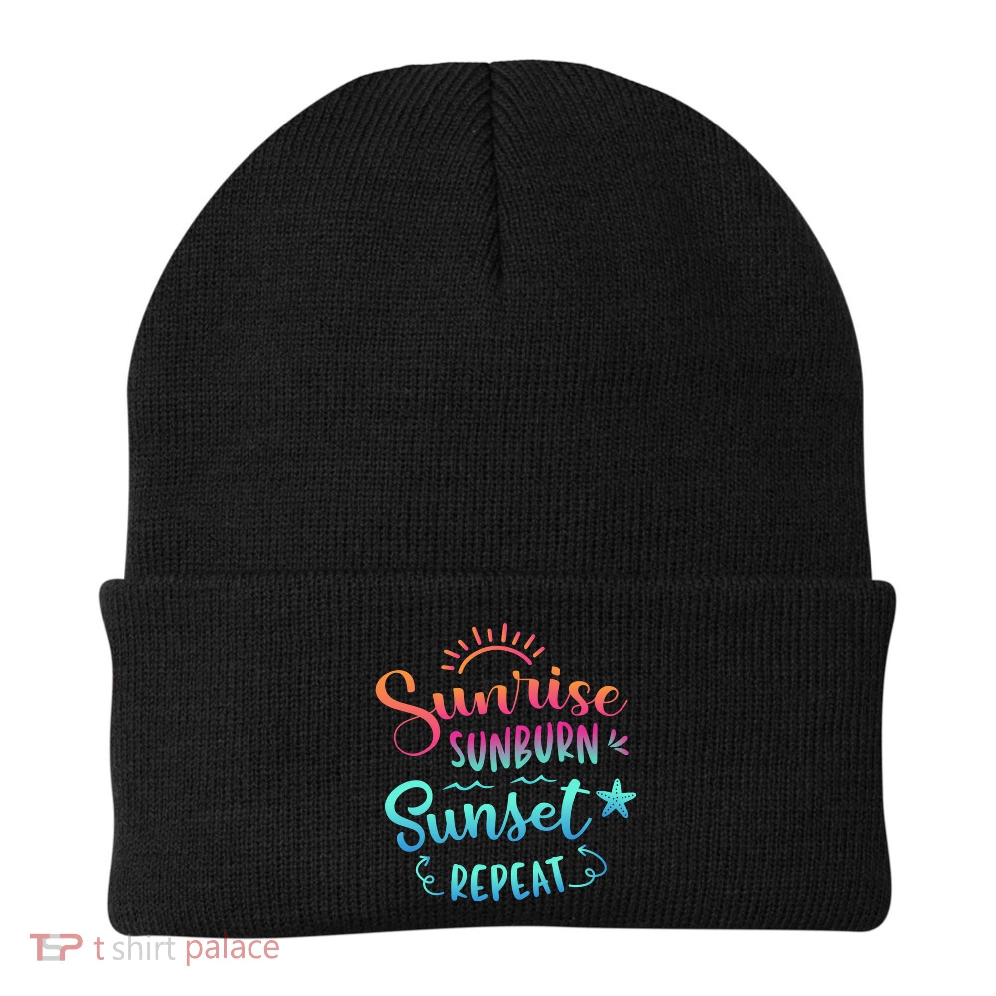 Beach Camping Sunrise Sunburn Sunset Repeat Summer Vacation Beanie