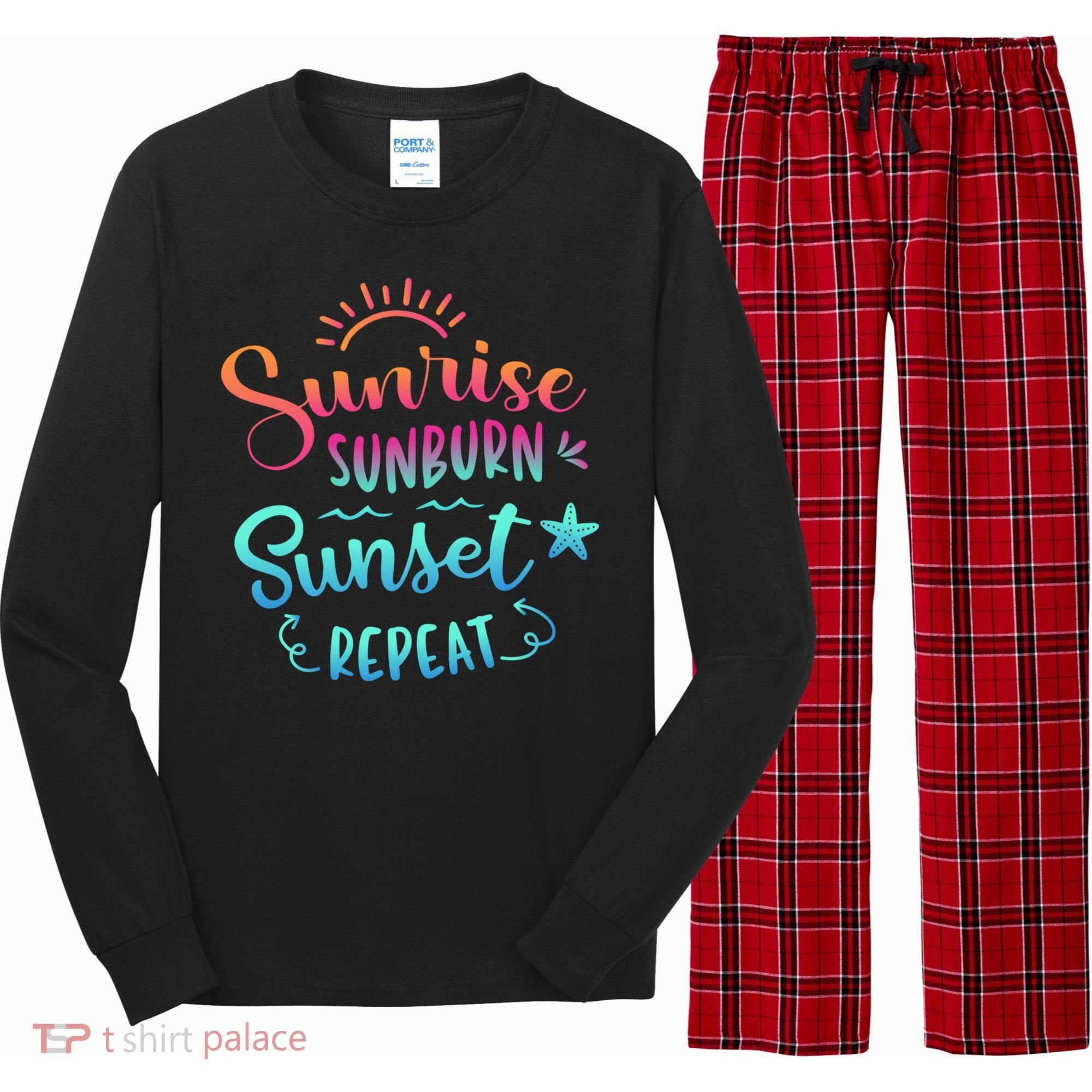 Beach Camping Sunrise Sunburn Sunset Repeat Summer Vacation Long Sleeve Pajama Set