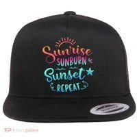 Beach Camping Sunrise Sunburn Sunset Repeat Summer Vacation Flat Bill Trucker Hat thumb 0