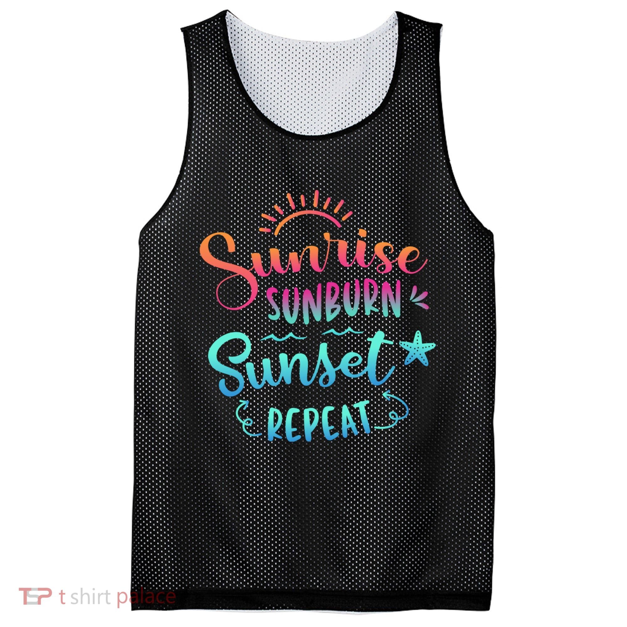 Beach Camping Sunrise Sunburn Sunset Repeat Summer Vacation Mesh Reversible Basketball Jersey Tank