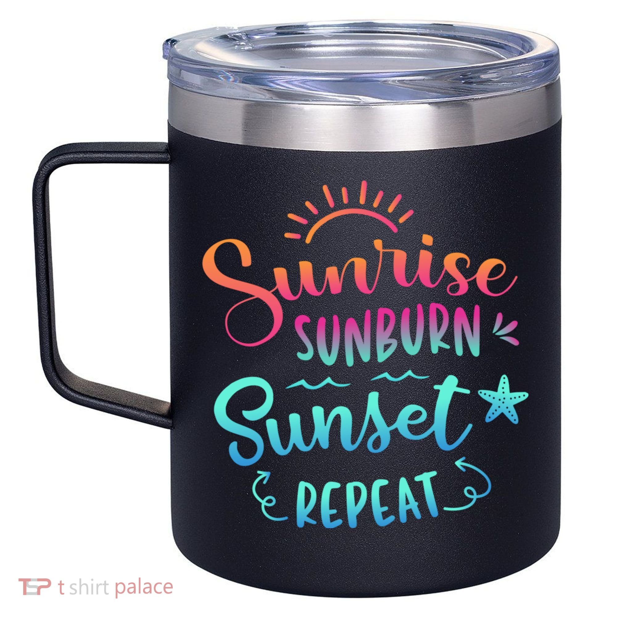 Beach Camping Sunrise Sunburn Sunset Repeat Summer Vacation 12oz Stainless Steel Coffee Mug