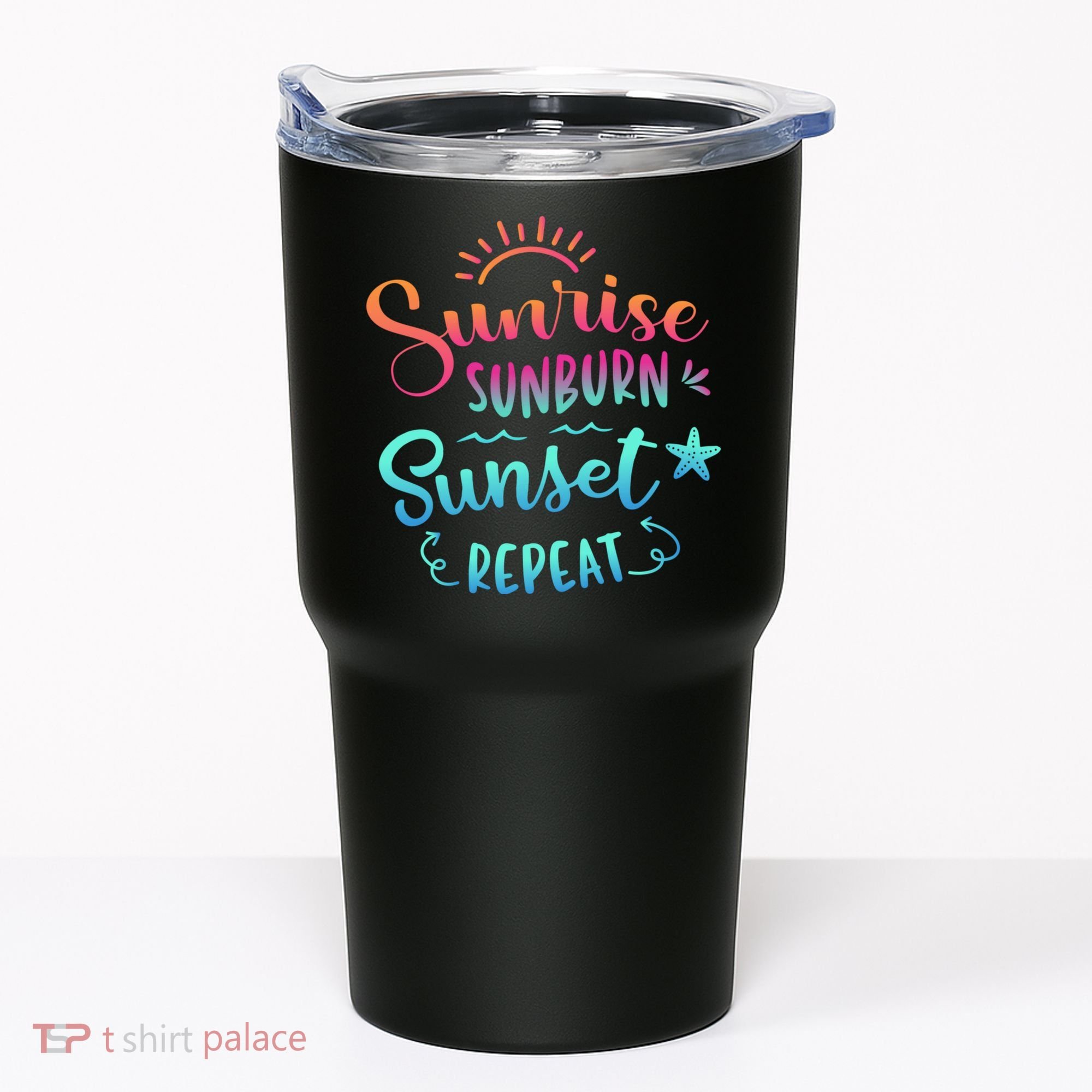 Beach Camping Sunrise Sunburn Sunset Repeat Summer Vacation Tumbler