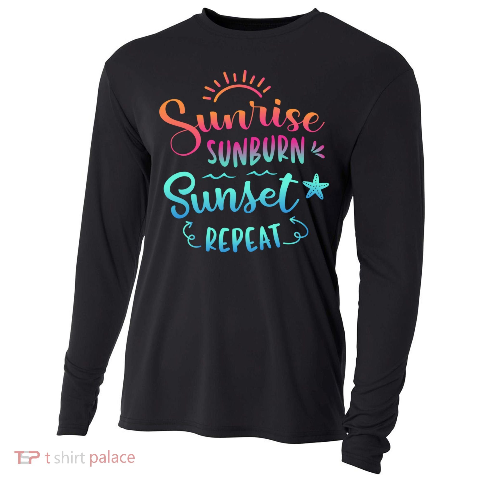 Beach Camping Sunrise Sunburn Sunset Repeat Summer Vacation Cooling Performance Long Sleeve Crew