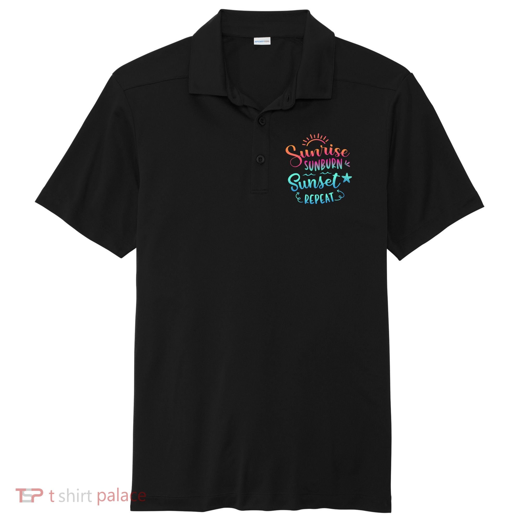 Beach Camping Sunrise Sunburn Sunset Repeat Summer Vacation Sport-Tek Posi-UV Pro Polo