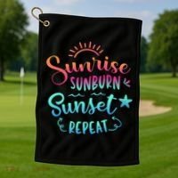 Beach Camping Sunrise Sunburn Sunset Repeat Summer Vacation Golf Towel thumb 1