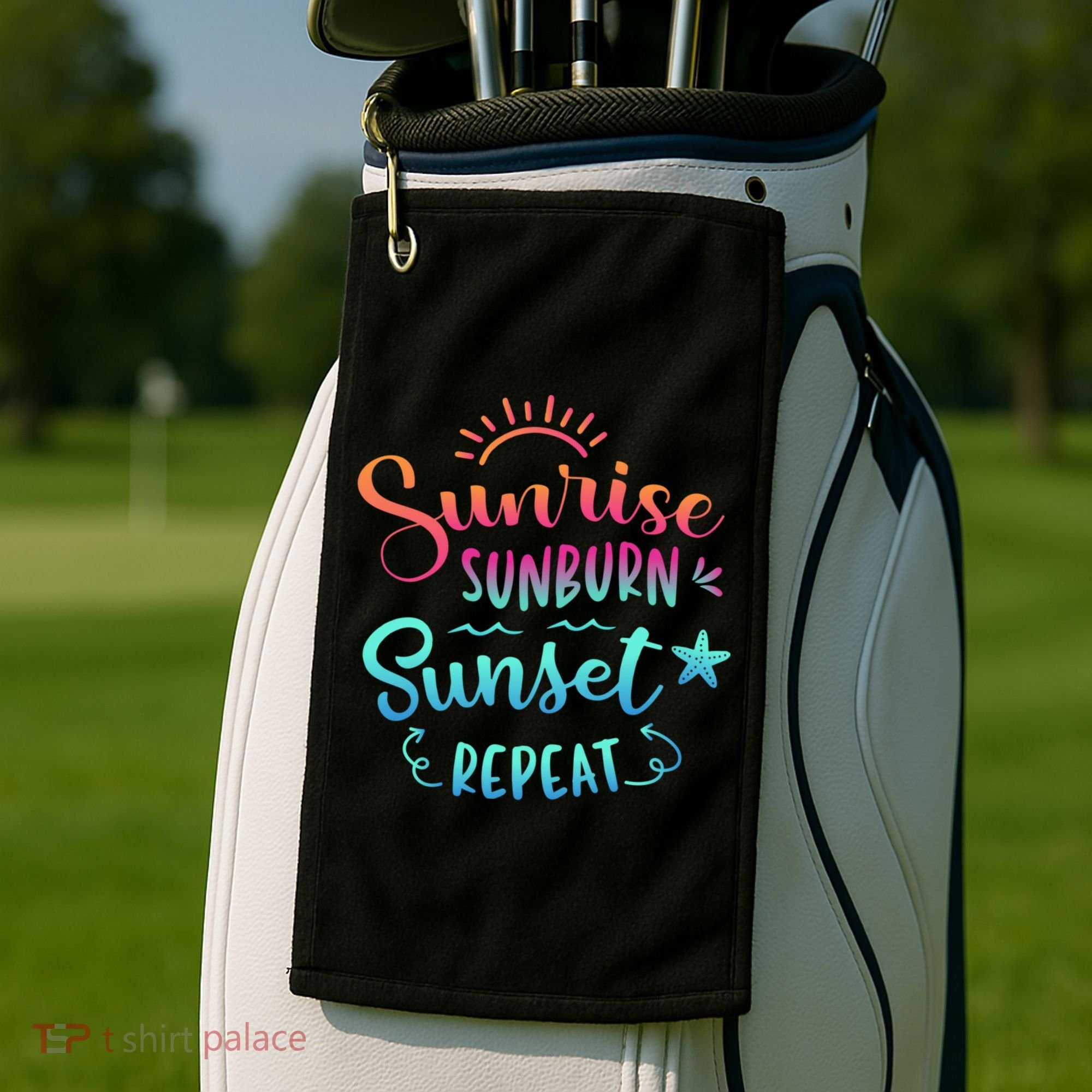 Beach Camping Sunrise Sunburn Sunset Repeat Summer Vacation Golf Towel