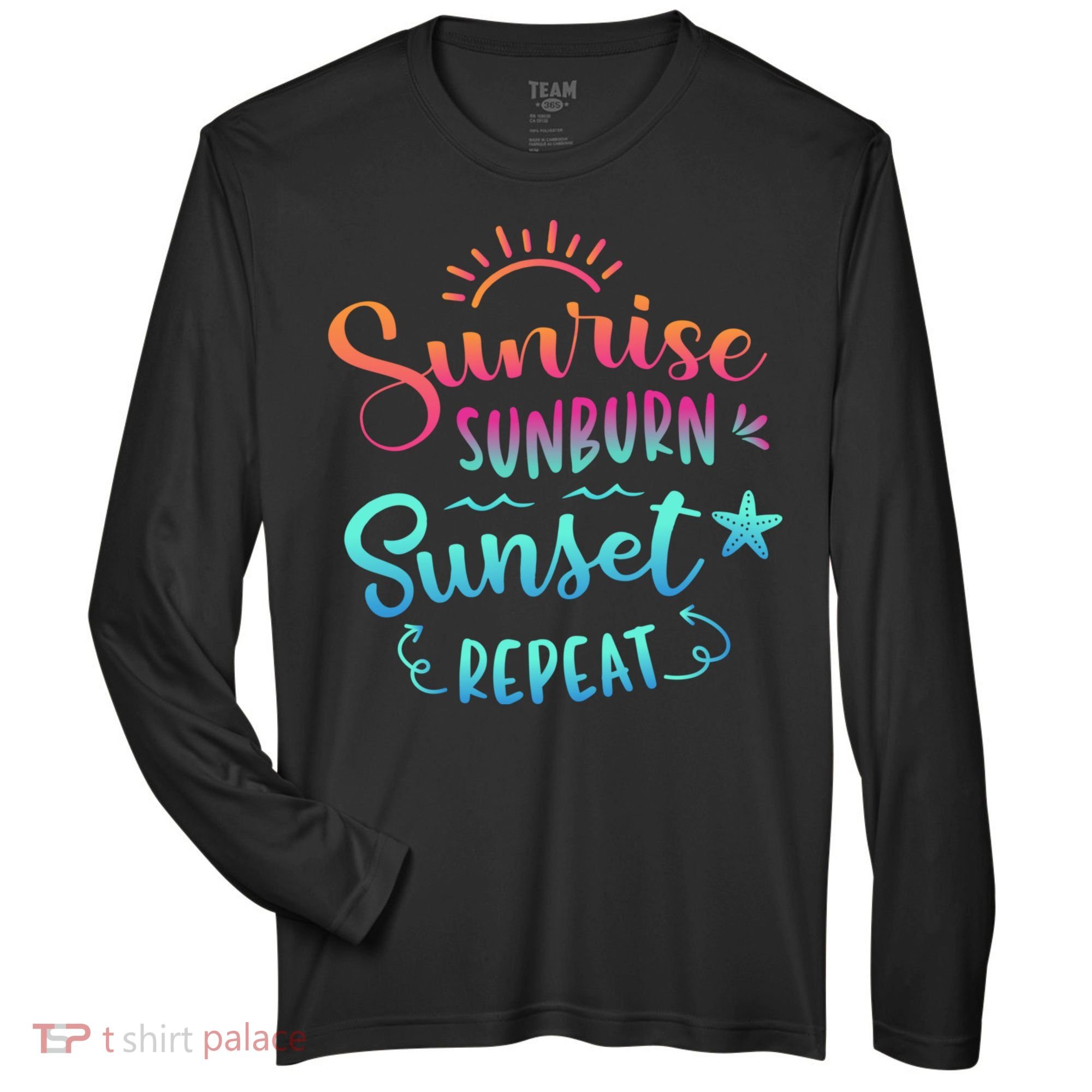 Beach Camping Sunrise Sunburn Sunset Repeat Summer Vacation Zone Performance Long-Sleeve T-Shirt