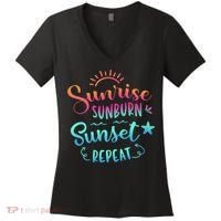 Beach Camping Sunrise Sunburn Sunset Repeat Summer Vacation Women's V-Neck T-Shirt thumb 0