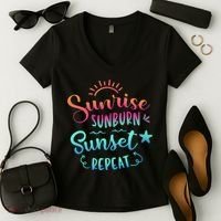 Beach Camping Sunrise Sunburn Sunset Repeat Summer Vacation Women's V-Neck T-Shirt thumb 2