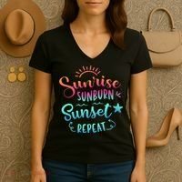 Beach Camping Sunrise Sunburn Sunset Repeat Summer Vacation Women's V-Neck T-Shirt thumb 3