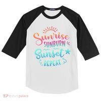 Beach Camping Sunrise Sunburn Sunset Repeat Summer Vacation Kids Colorblock Raglan Jersey thumb 0