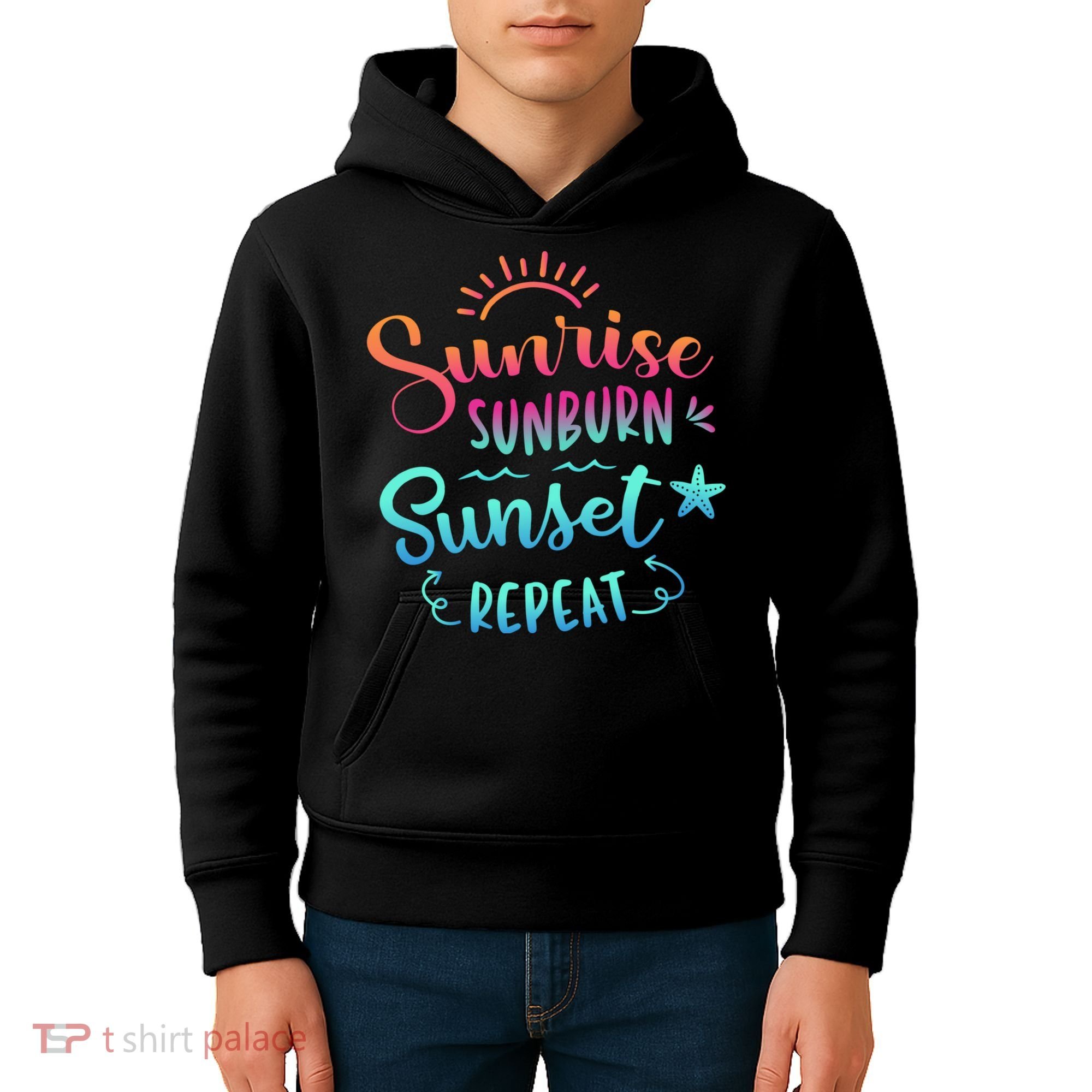Beach Camping Sunrise Sunburn Sunset Repeat Summer Vacation Kids Hoodie