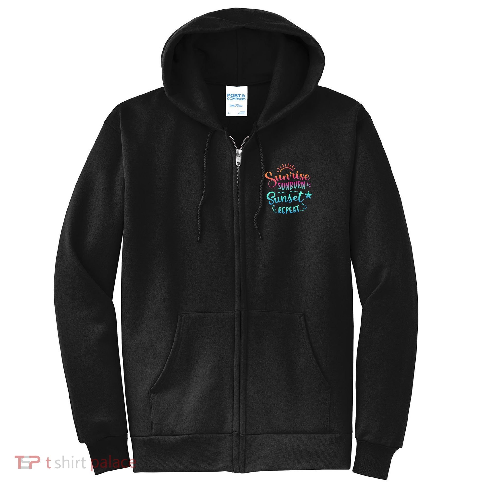 Beach Camping Sunrise Sunburn Sunset Repeat Summer Vacation Full Zip Hoodie