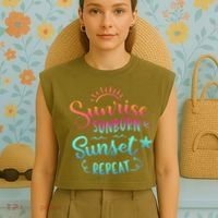 Beach Camping Sunrise Sunburn Sunset Repeat Summer Vacation Garment-Dyed Women's Muscle Tee thumb 4