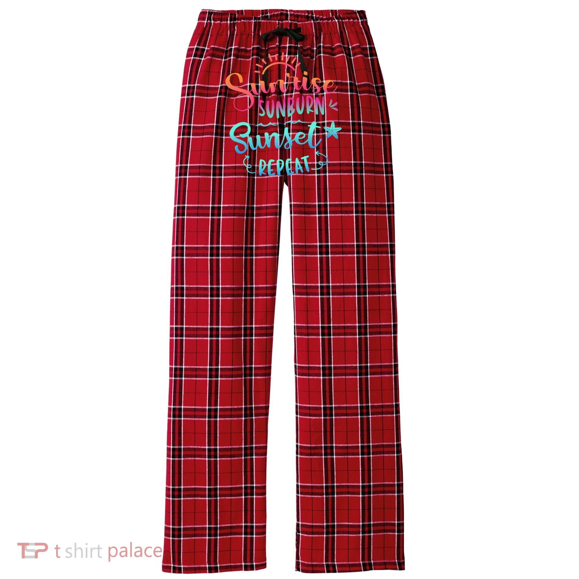 Beach Camping Sunrise Sunburn Sunset Repeat Summer Vacation Women's Flannel Plaid Pajama Pants