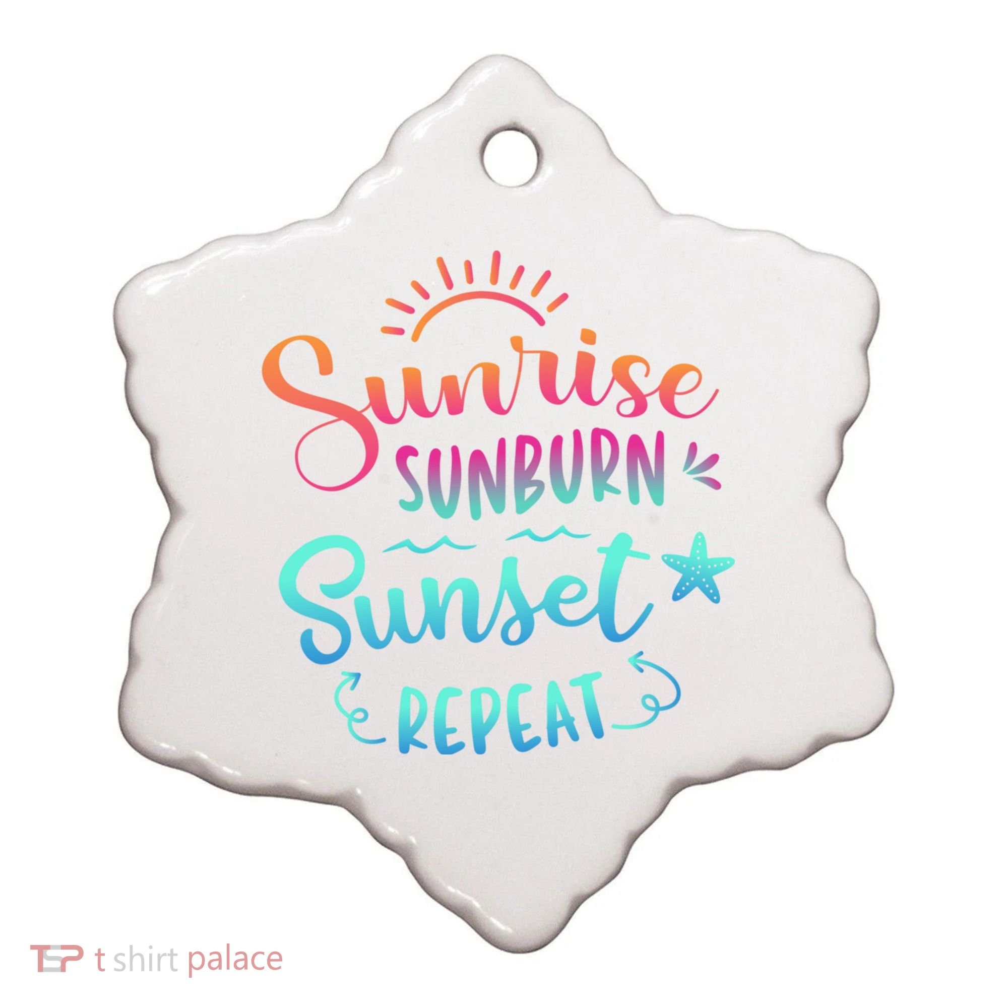 Beach Camping Sunrise Sunburn Sunset Repeat Summer Vacation Ceramic Ornament