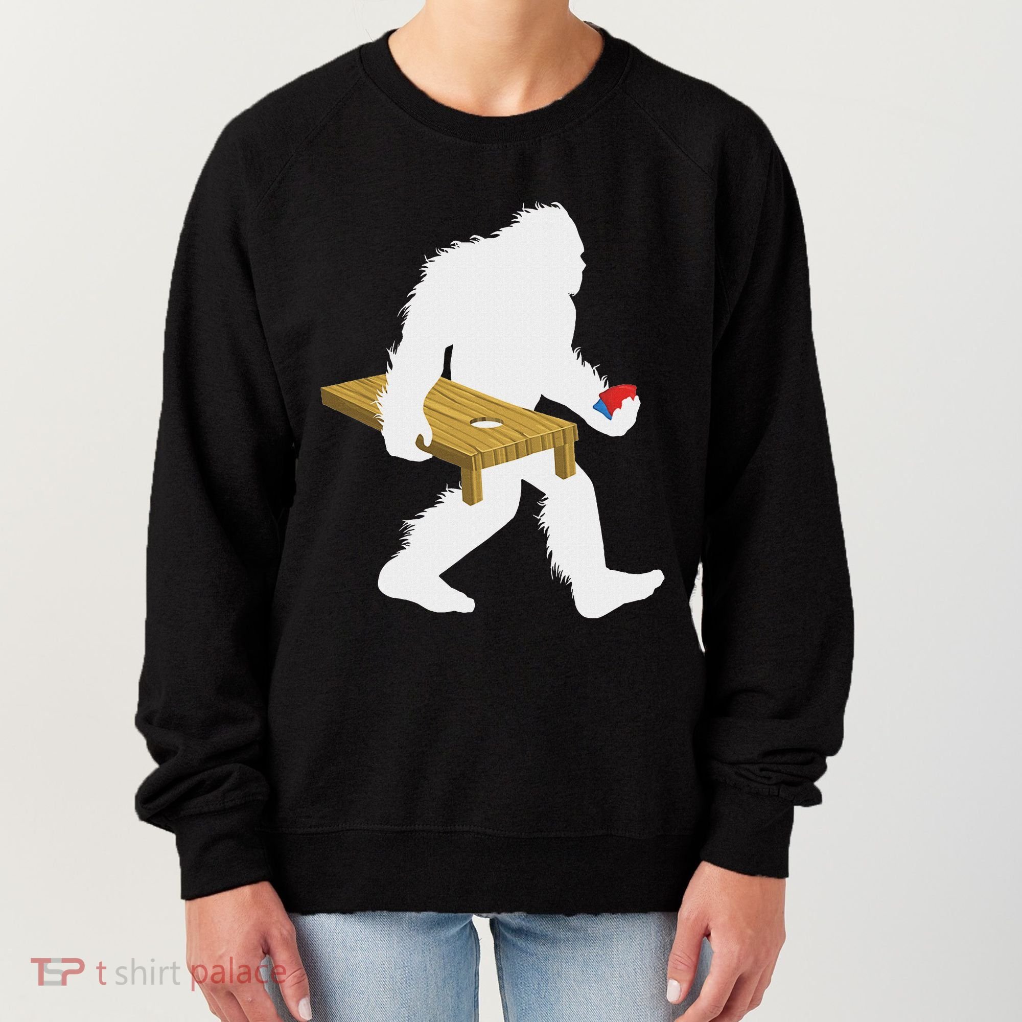 Bigfoot Cornhole Sasquatch Cryptid Bag Tossing Game Women's Sweatshirt