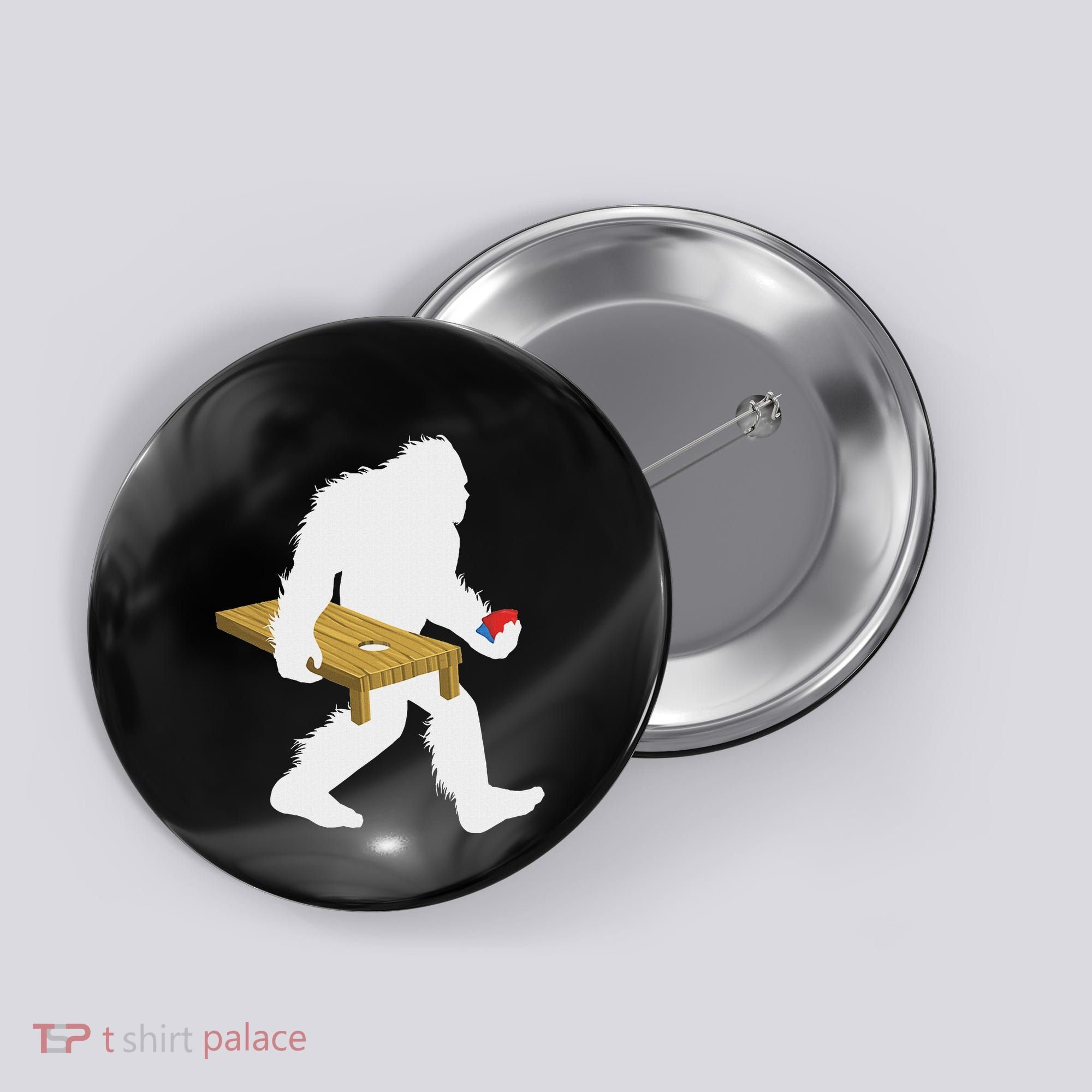 Bigfoot Cornhole Sasquatch Cryptid Bag Tossing Game Button