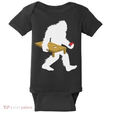 Bigfoot Cornhole Sasquatch Cryptid Bag Tossing Game Baby Bodysuit