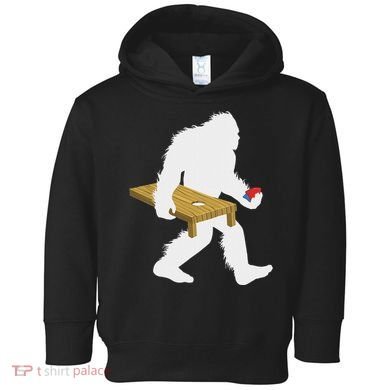 Bigfoot Cornhole Sasquatch Cryptid Bag Tossing Game Toddler Hoodie