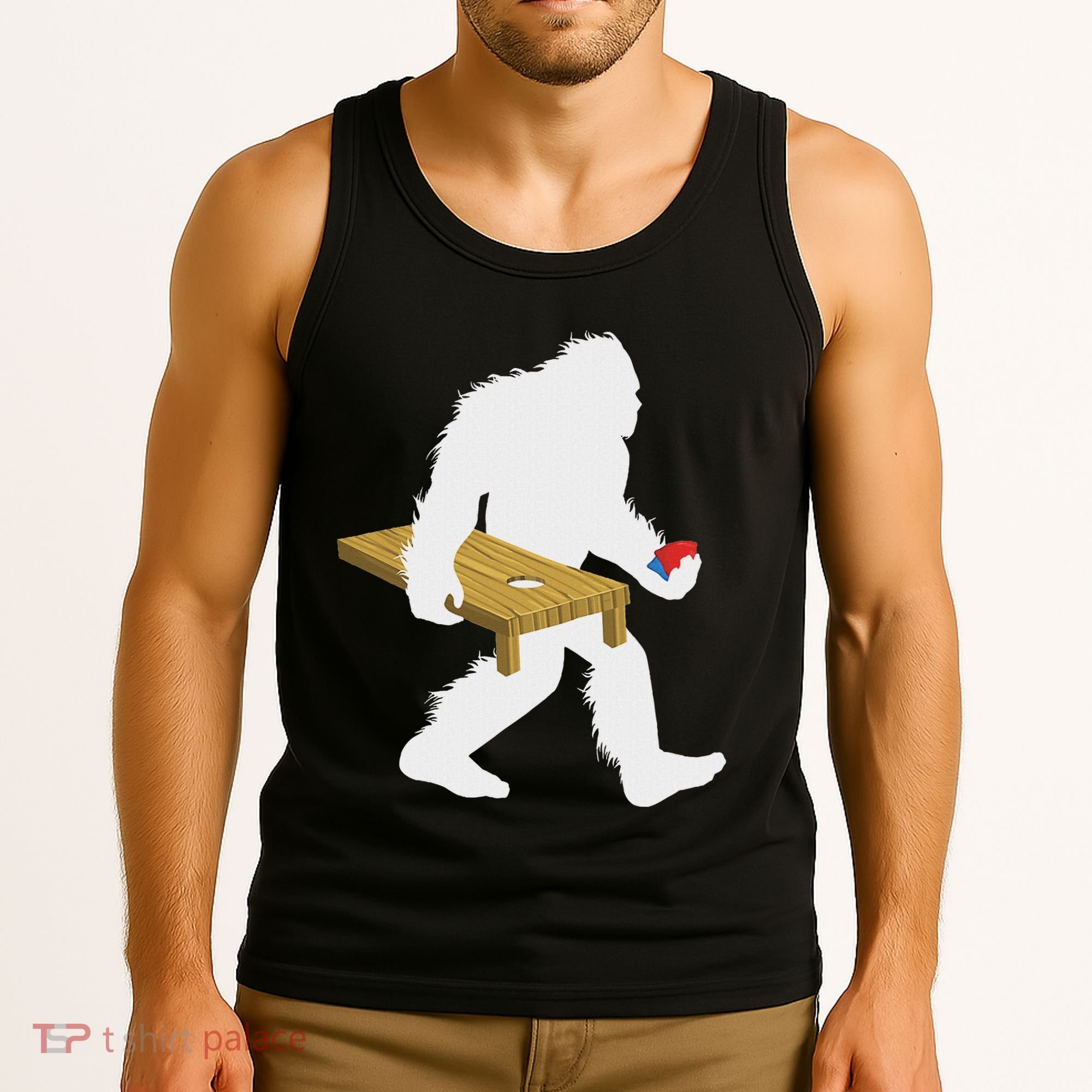 Bigfoot Cornhole Sasquatch Cryptid Bag Tossing Game Tank Top