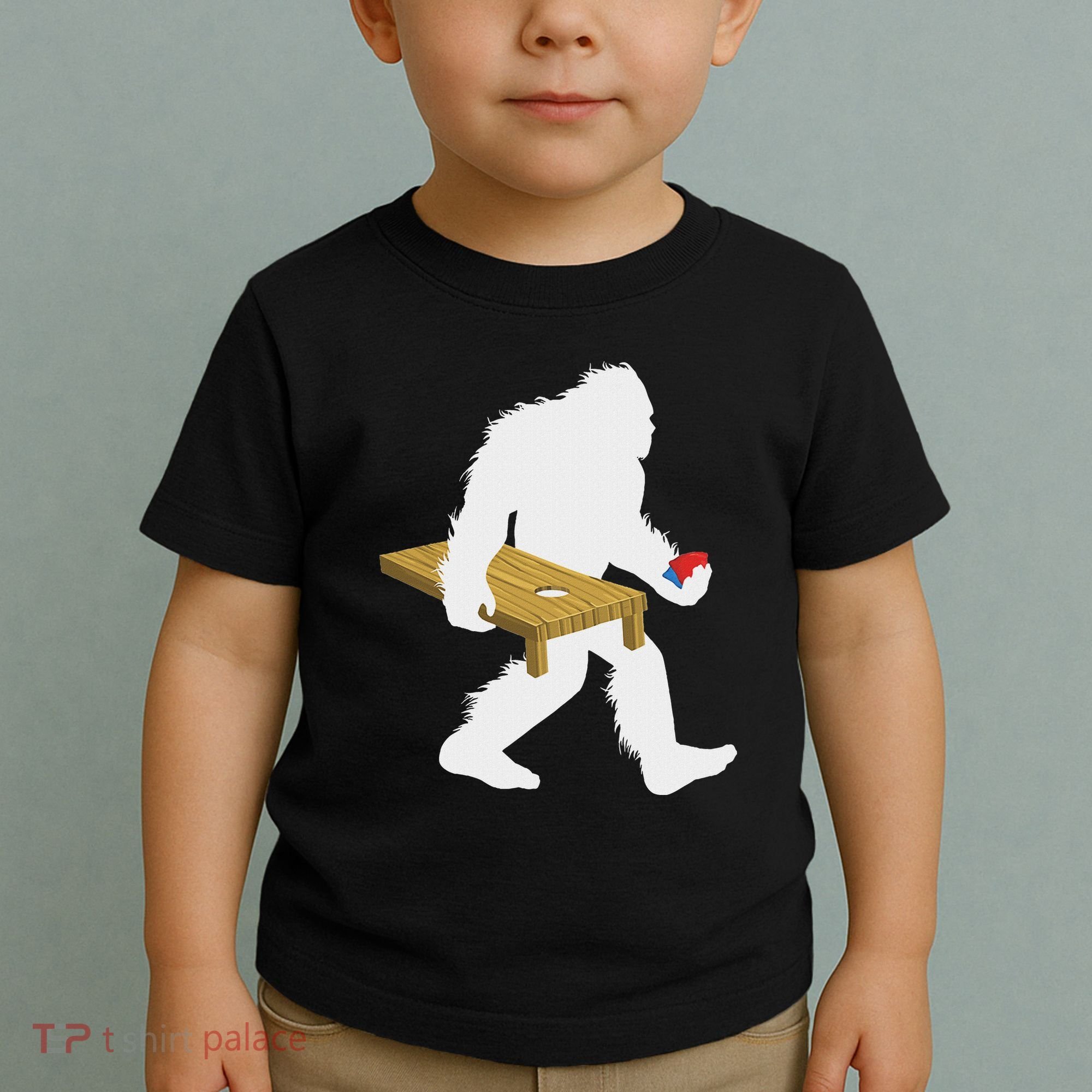 Bigfoot Cornhole Sasquatch Cryptid Bag Tossing Game Toddler T-Shirt