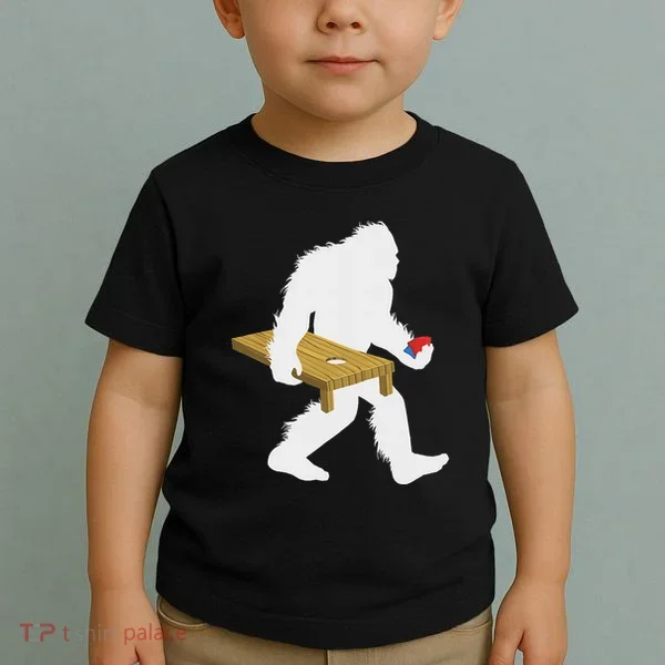 Bigfoot Cornhole Sasquatch Cryptid Bag Tossing Game Toddler T-Shirt