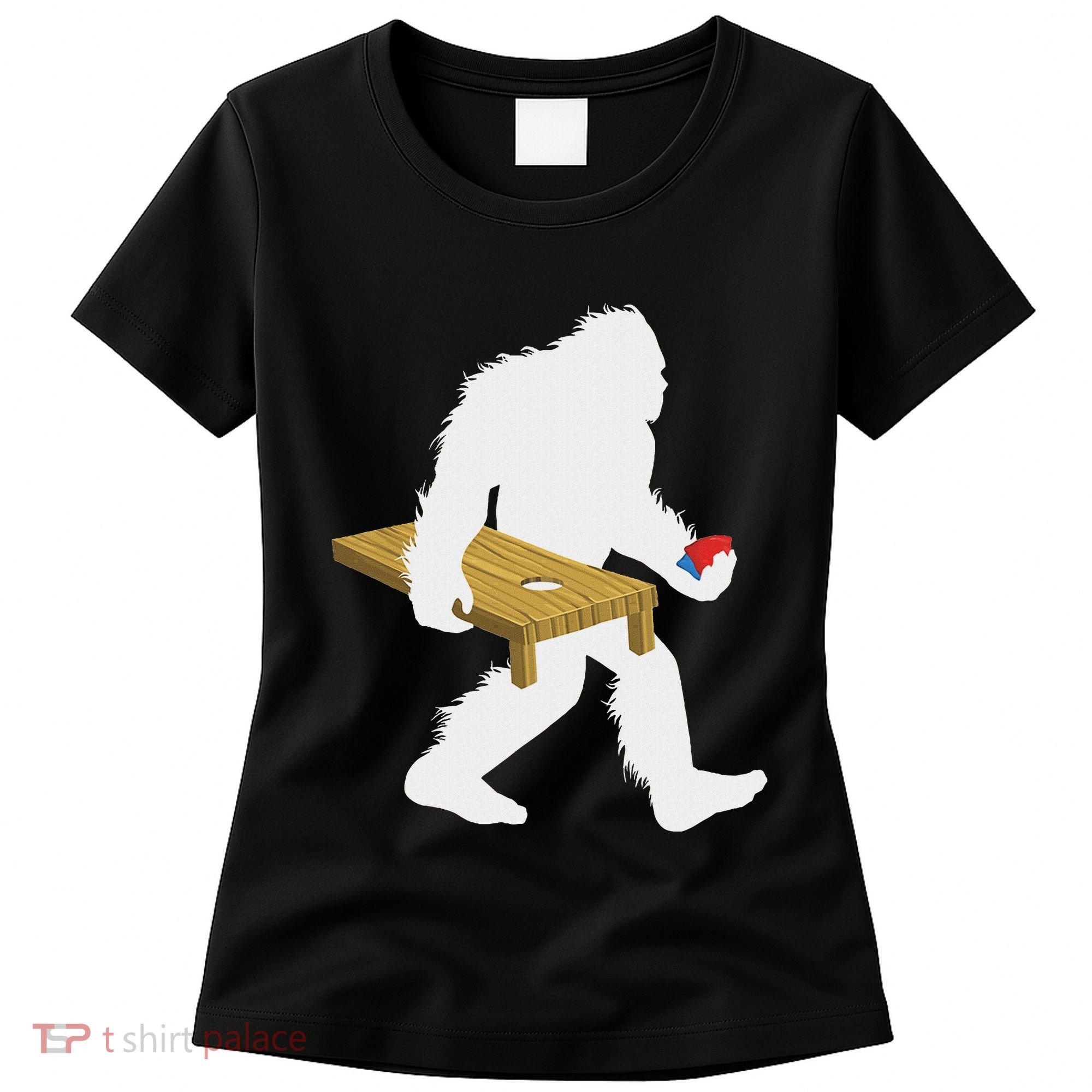 Bigfoot Cornhole Sasquatch Cryptid Bag Tossing Game Women's T-Shirt