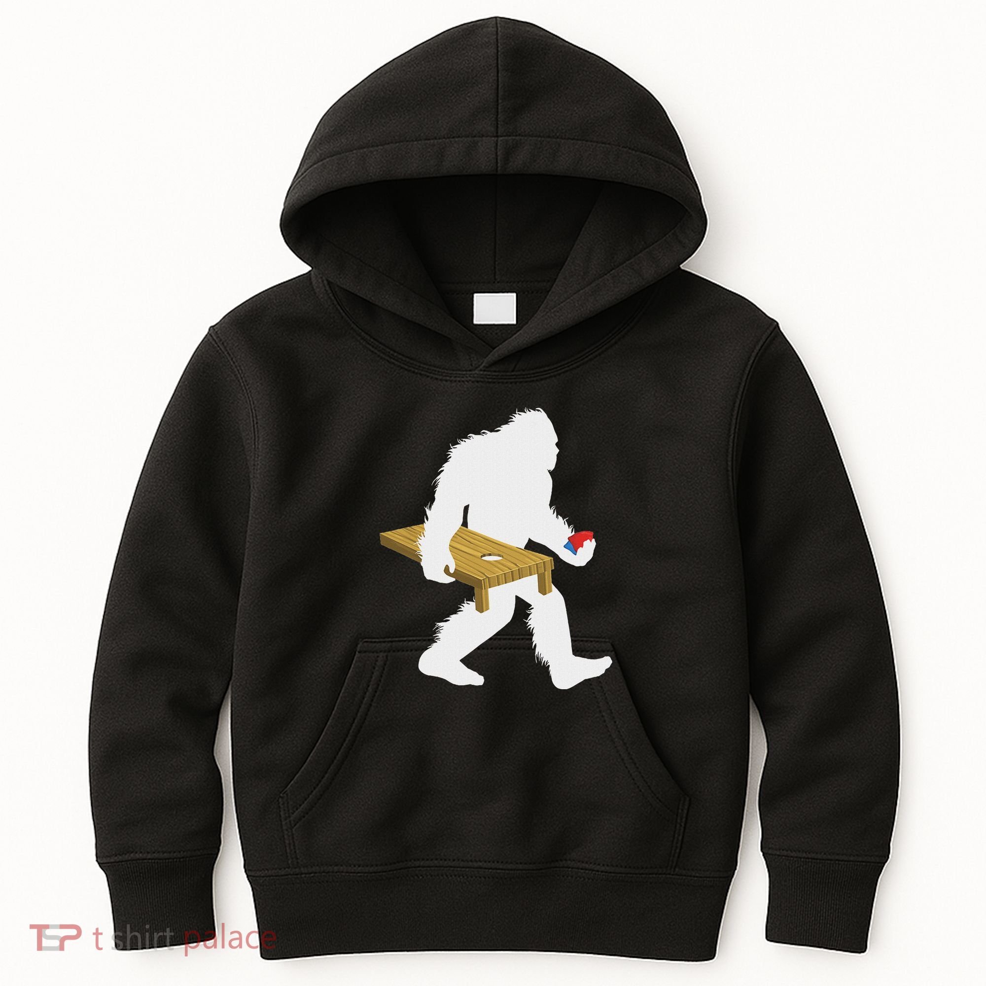 Bigfoot Cornhole Sasquatch Cryptid Bag Tossing Game Kids Hoodie