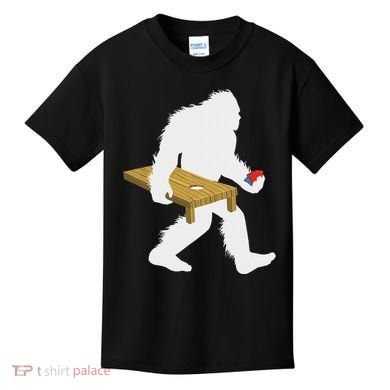 Bigfoot Cornhole Sasquatch Cryptid Bag Tossing Game Kids T-Shirt
