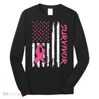 Breast Cancer Survivor American Flag Breast Cancer Awareness Long Sleeve Shirt thumb 0