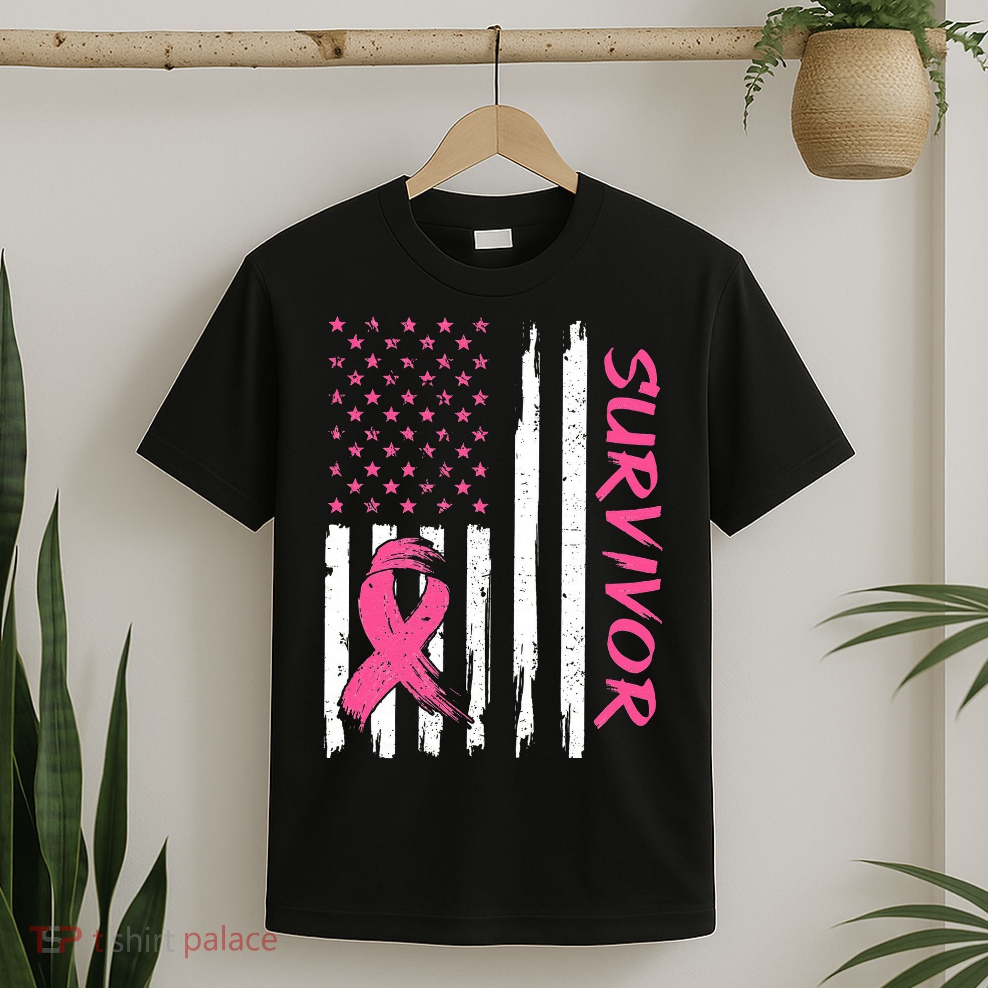 Breast Cancer Survivor American Flag Breast Cancer Awareness T-Shirt