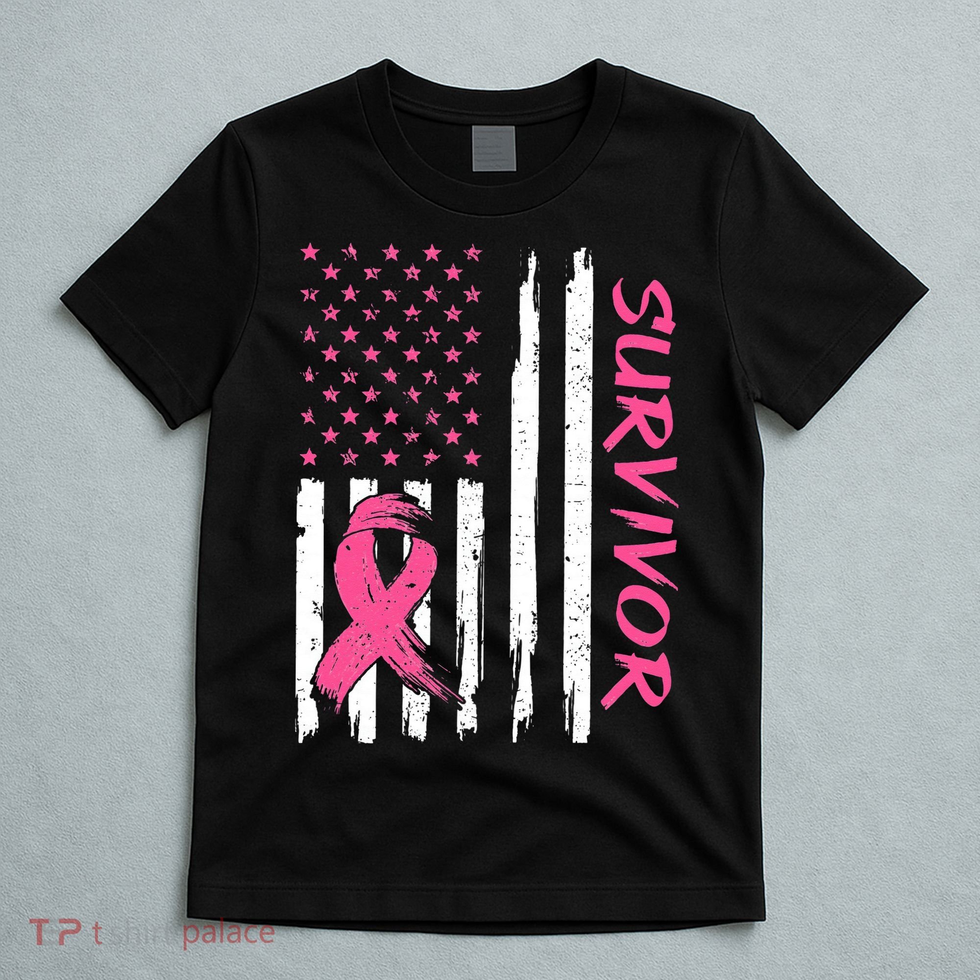 Breast Cancer Survivor American Flag Breast Cancer Awareness T-Shirt