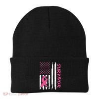 Breast Cancer Survivor American Flag Breast Cancer Awareness Beanie thumb 0