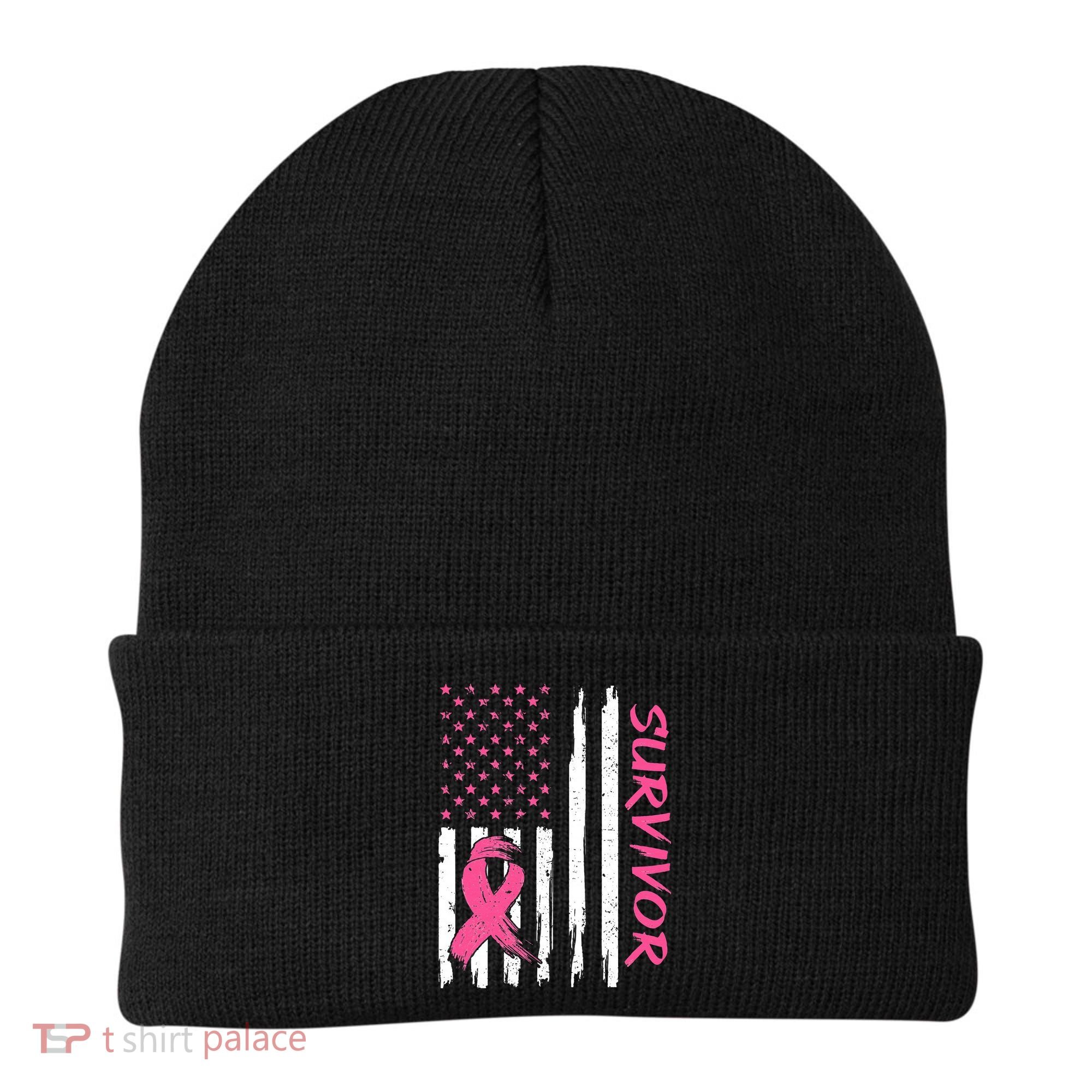 Breast Cancer Survivor American Flag Breast Cancer Awareness Beanie