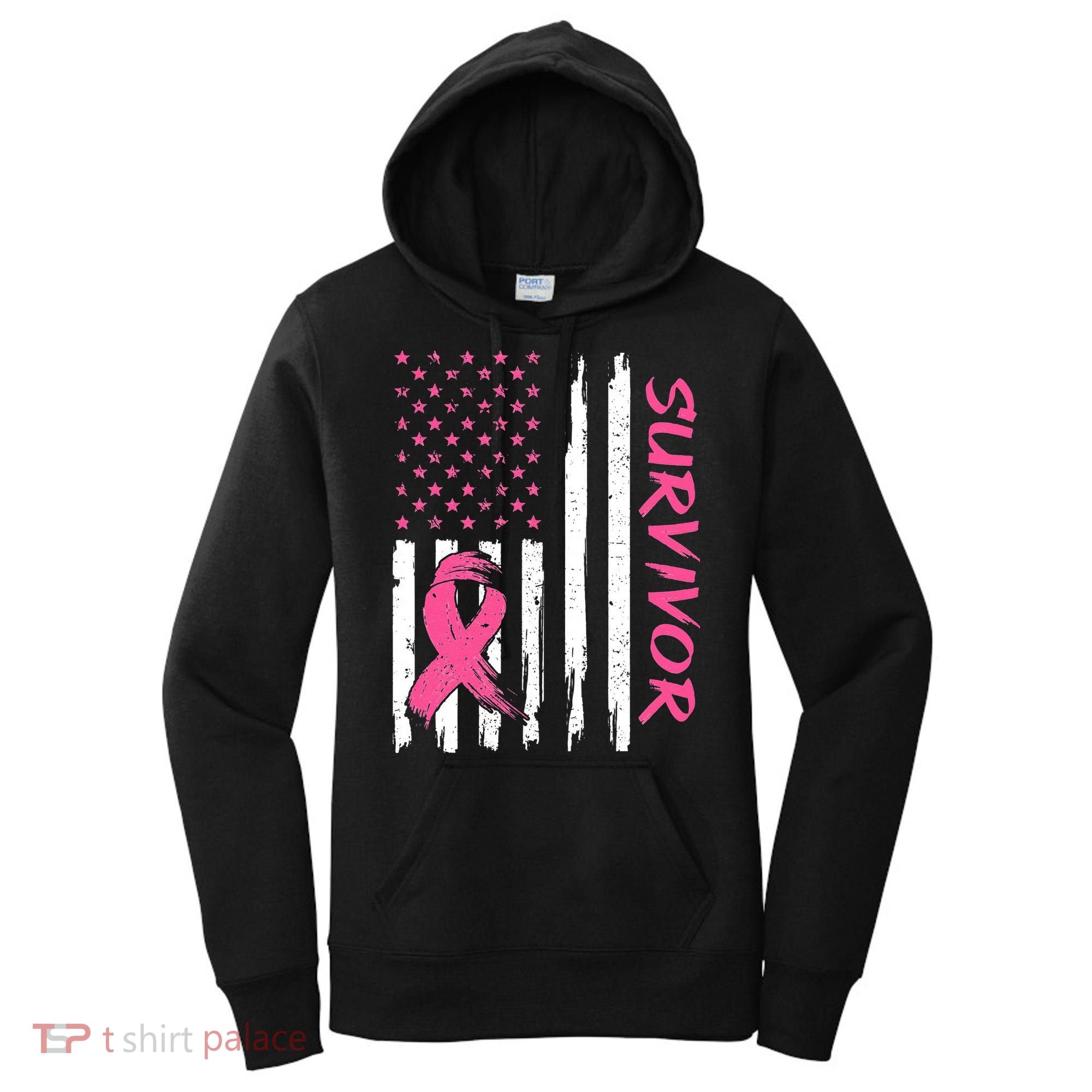 Breast Cancer Survivor American Flag Breast Cancer Awareness Women's Hoodie