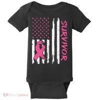 Breast Cancer Survivor American Flag Breast Cancer Awareness Baby Bodysuit thumb 0