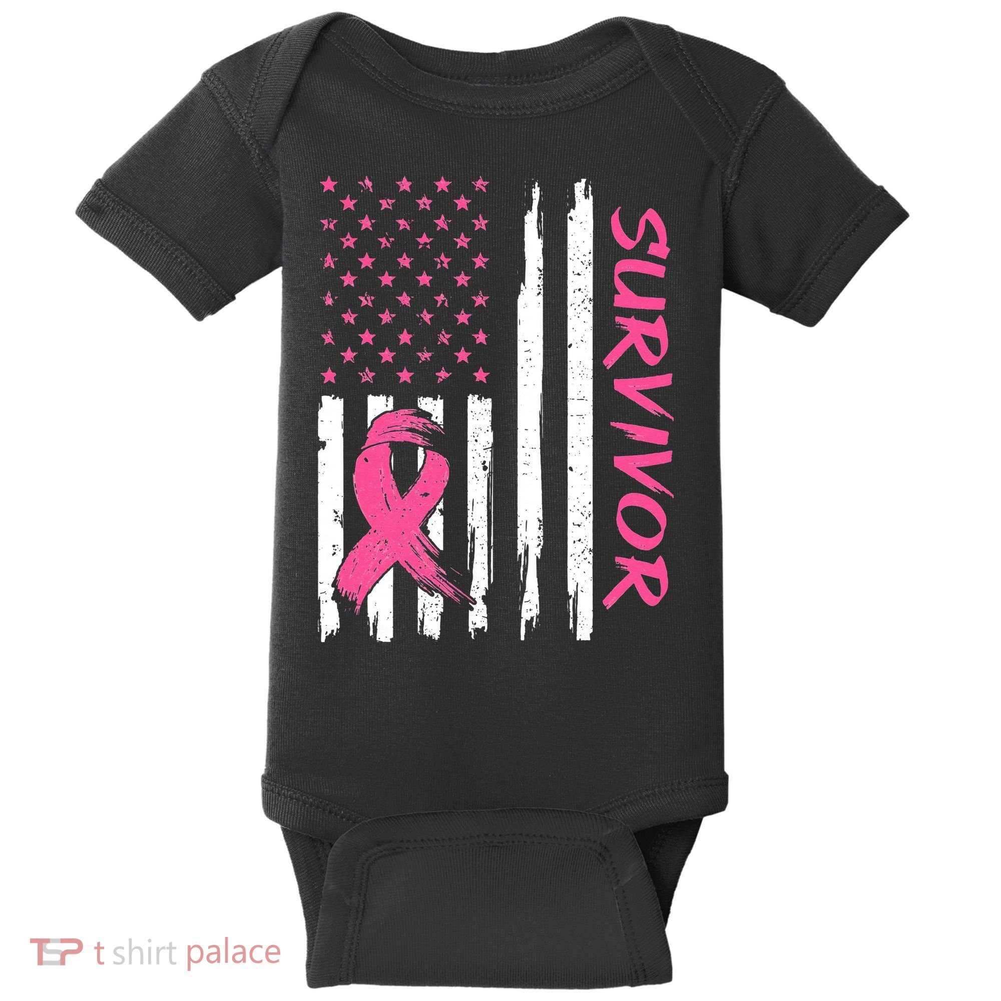 Breast Cancer Survivor American Flag Breast Cancer Awareness Baby Bodysuit